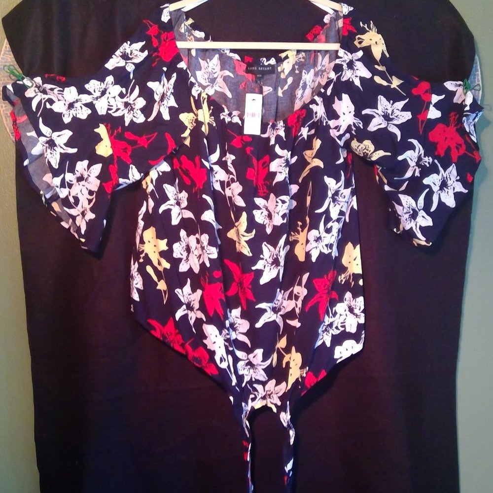 Lane Bryant Floral Tie-Front Blouse - Red, Yellow, White